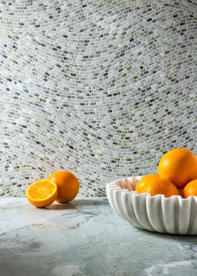 Artistic Tile Xanadu Falls Matcha Verde Marble Mosaic Honed Stone