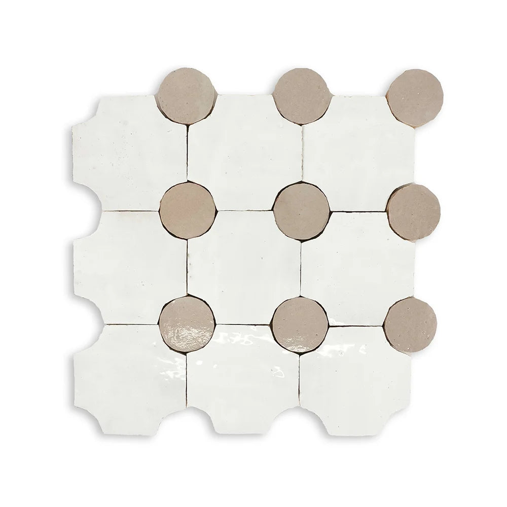 Fez Zellige Mosaic Tile in White & Natural