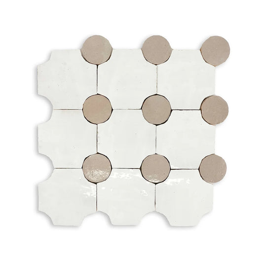 Fez Zellige Mosaic Tile in White & Natural