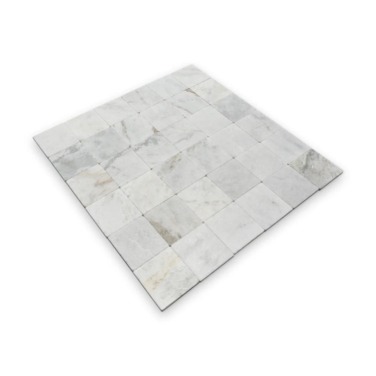 Pietra Collection in Fior di Bianca Tumbled Marble Tile 4" x 4"