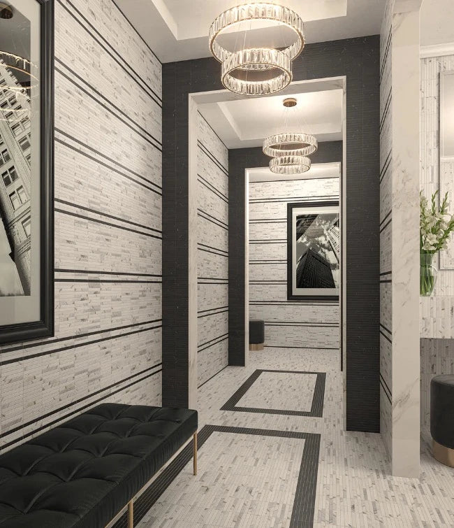 Artistic Tile Abbey Road Nero Marble Mosaic Honed Stone