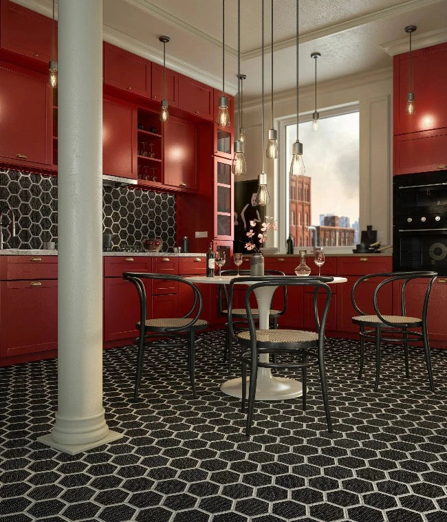 Artistic Tile Hudson Hex Black Mosaic Honed Stone