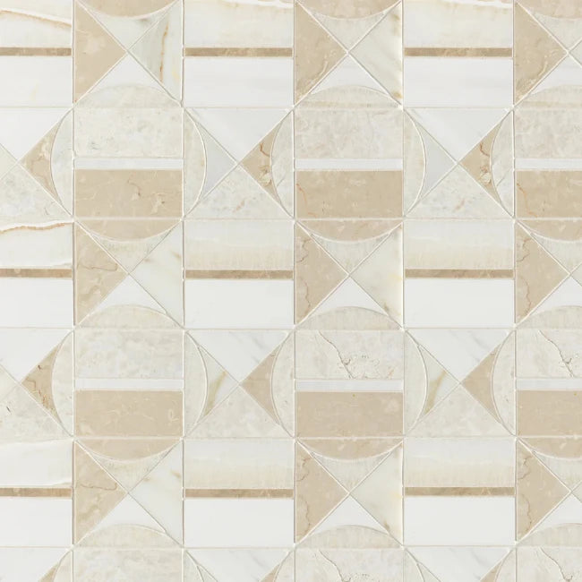 Artistic Tile Hidden Circles Vanilla Marble Waterjet Mosaic Honed Stone
