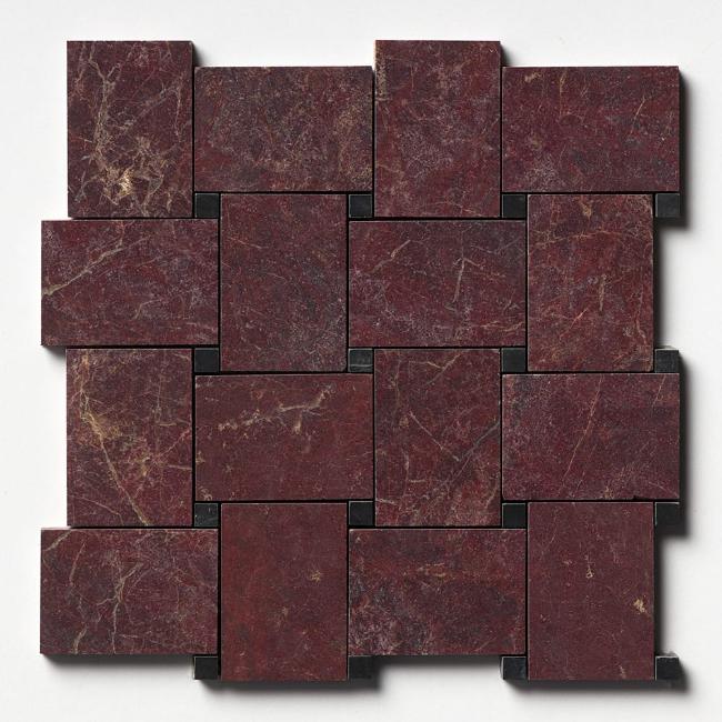Terra Rosa & Black Pinwheel Honed Marble Mosaic