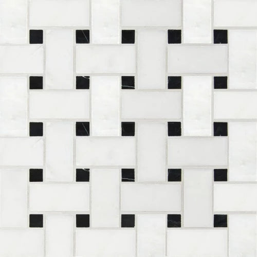 Artistic Tile Bianco Carrara & Nero Mosaic Polished Stone