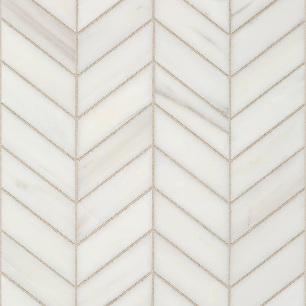 Artistic Tile Chevron Bianco Dolomiti Dolomite Mosaic Polished Stone Chevron 1" x 3"
