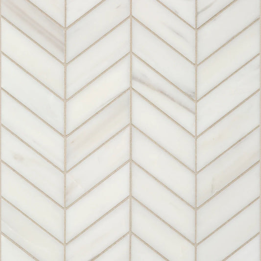 Artistic Tile Chevron Bianco Dolomiti Dolomite Mosaic Polished Stone Chevron 1" x 3"