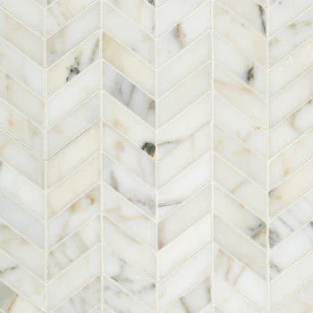 Artistic Tile Chevron Calacatta Gold Marble Mosaic Polished Stone Chevron 1" x 3"