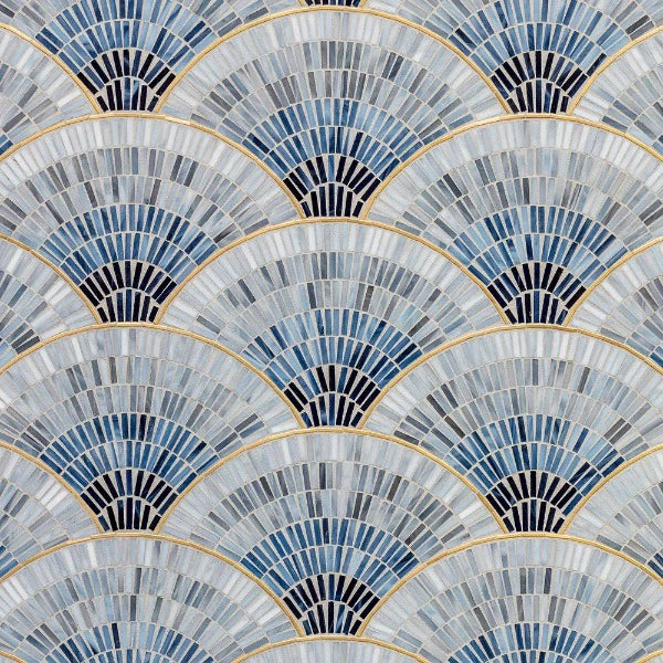 Artistic Tile Fan Club Blue Ombre With Brass Mosaic