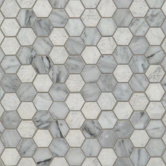 Artistic Tile Hexagon Textura Bianco Carrara Marble Mosaic