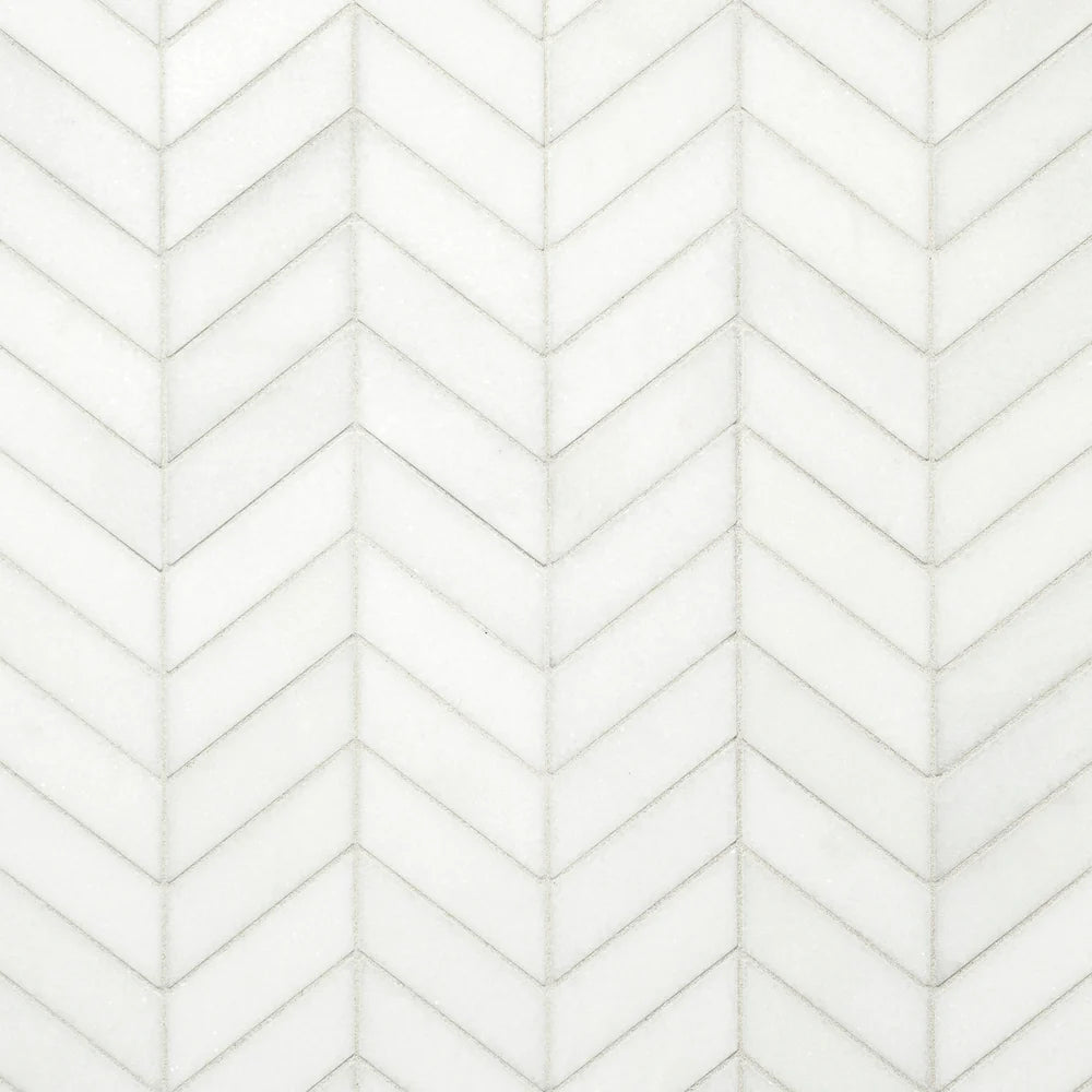 Artistic Tile Chevron Thassos Marble Mosaic Polished Stone Chevron 1" x 3"