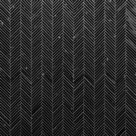 Artistic Tile Thin Herringbone Nero Marble Mosaic Polished