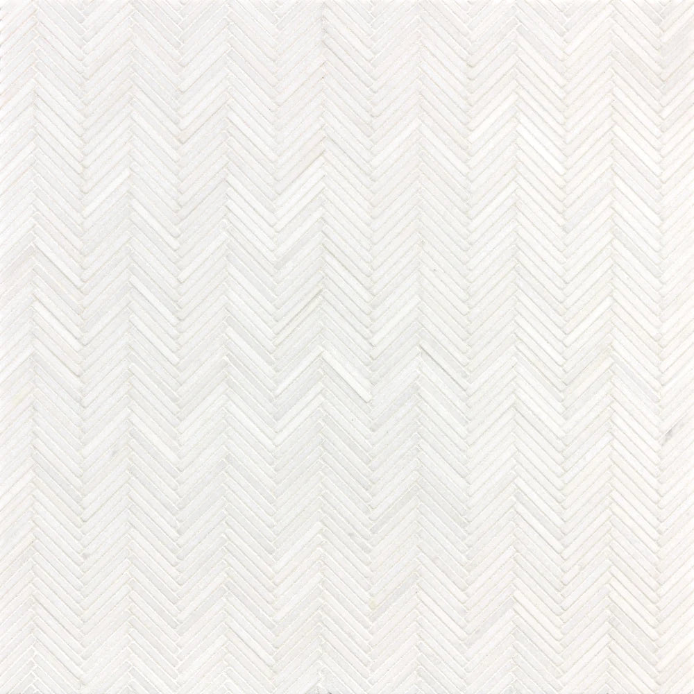 Artistic Tile Thin Herringbone Thassos Marble Mosaic Honed