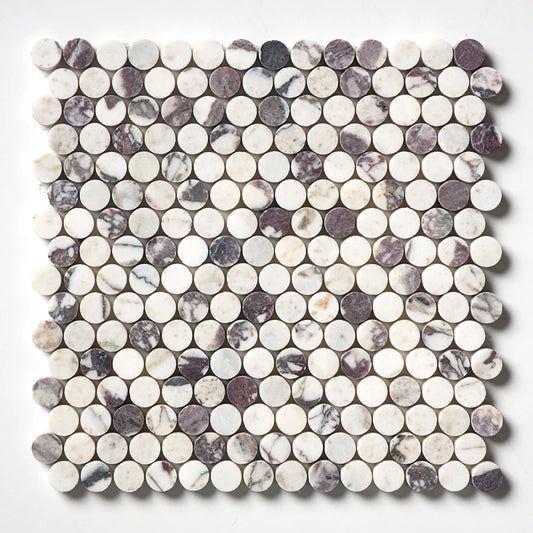 Calacatta Viola Honed Penny Round Marble Mosaic