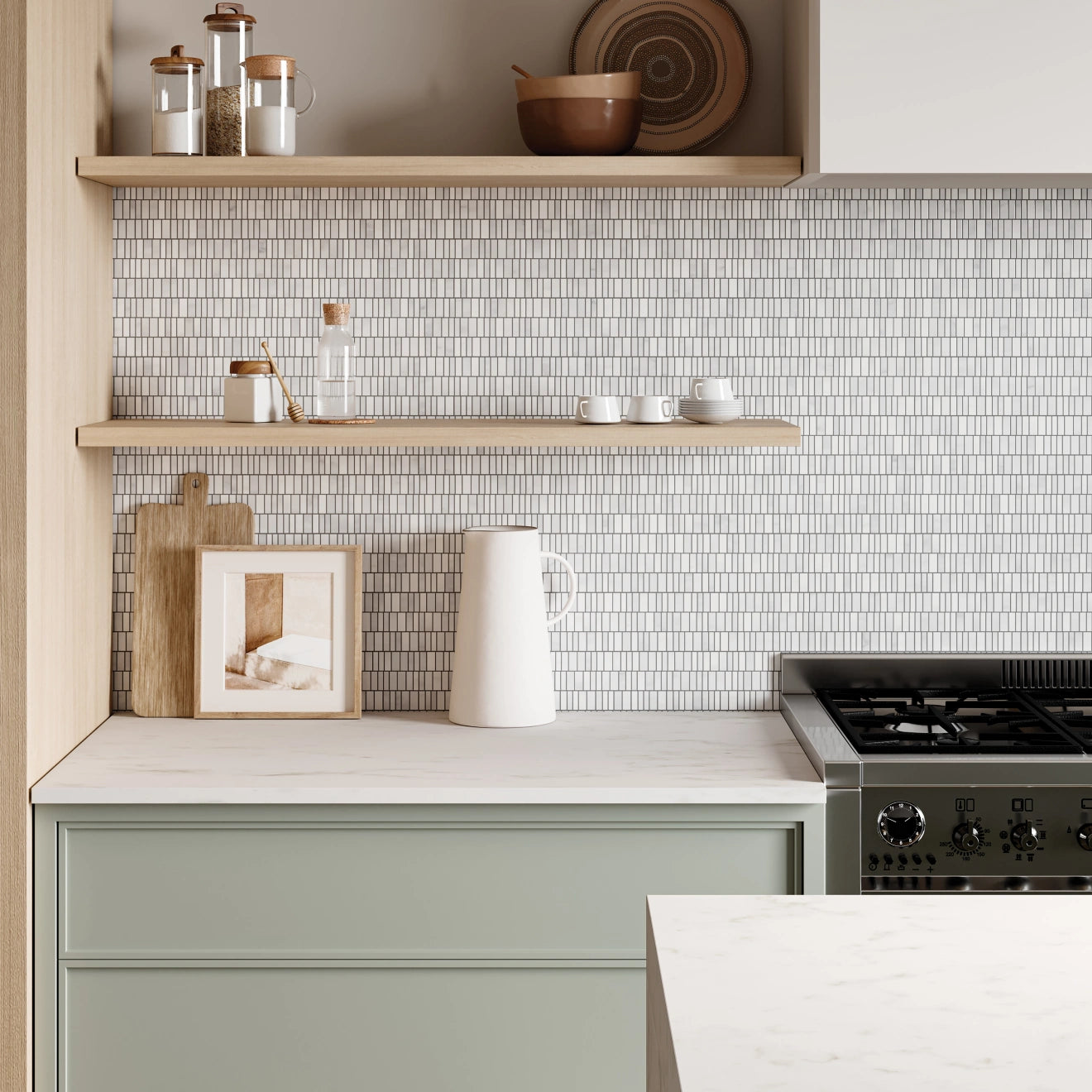 Renoir Honed Marble Mini Brick Mosaic