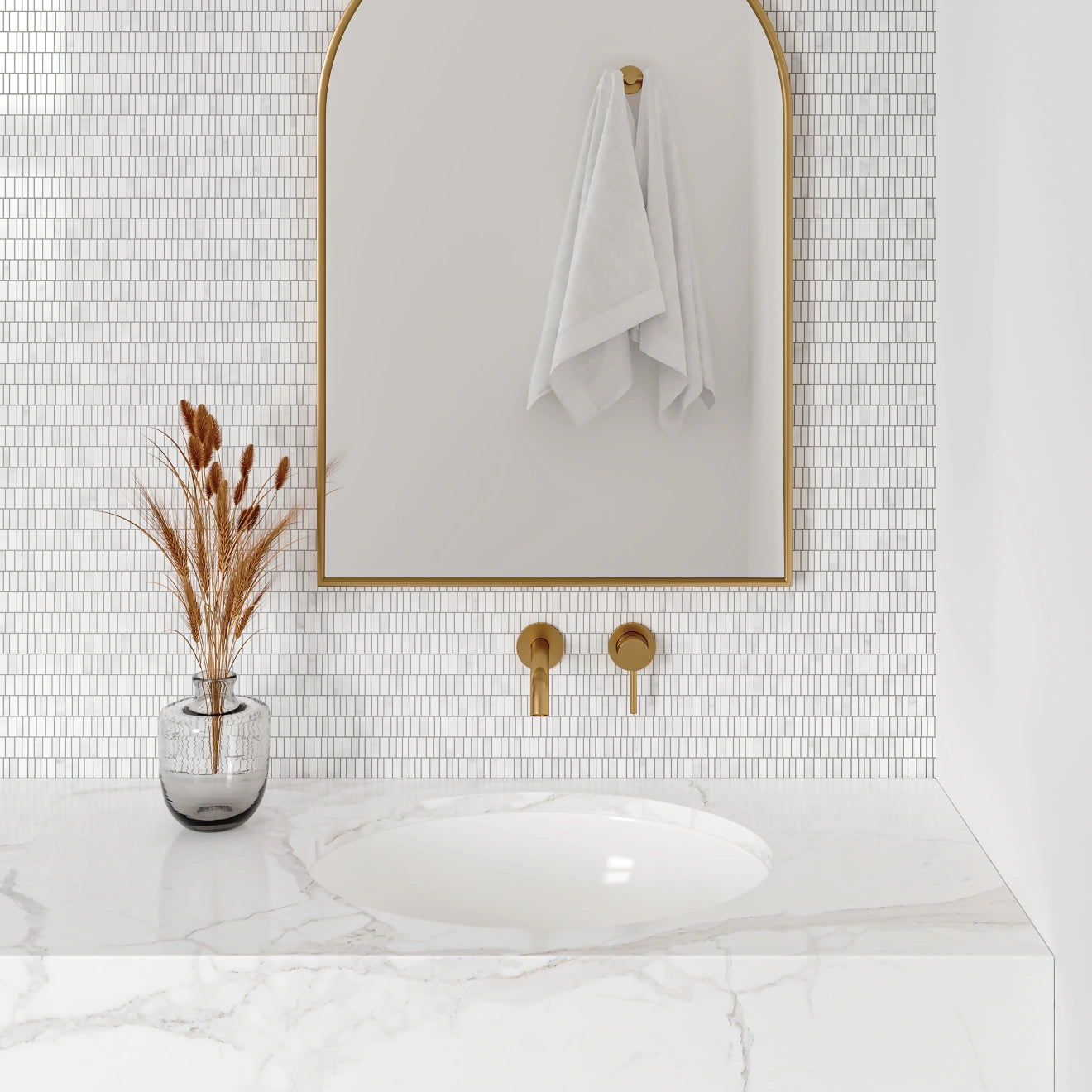 Renoir Honed Marble Mini Brick Mosaic