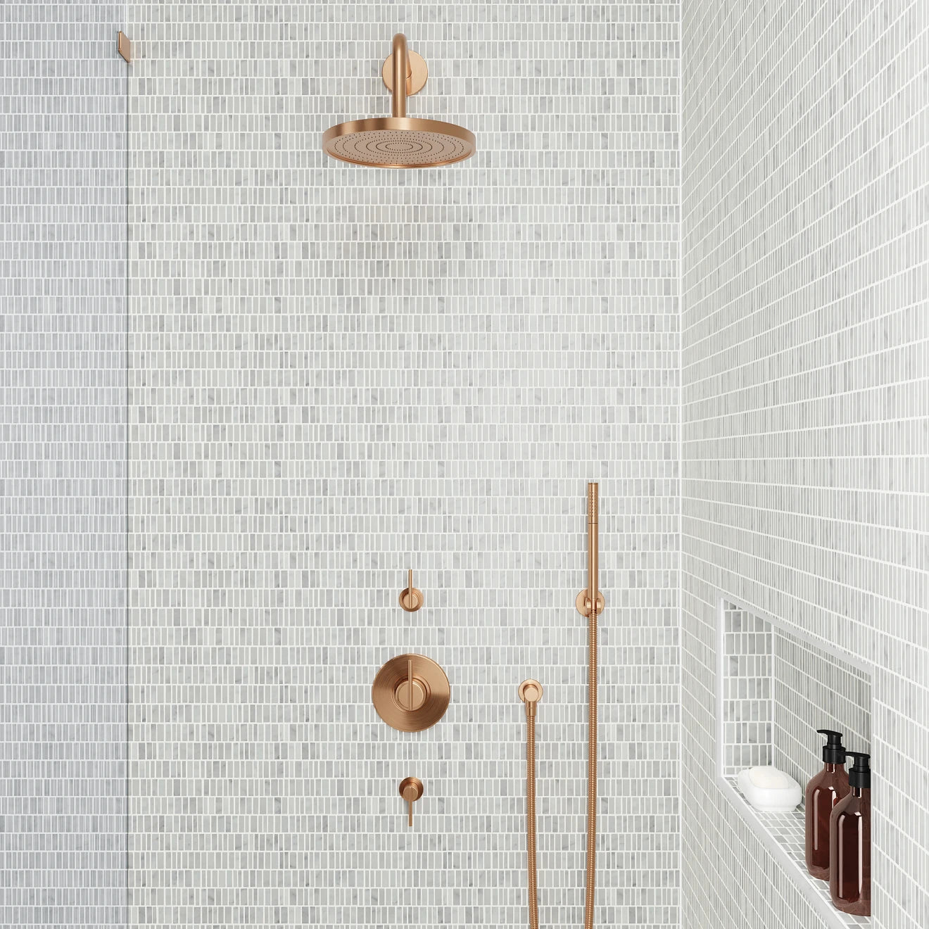 Renoir Honed Marble Mini Brick Mosaic