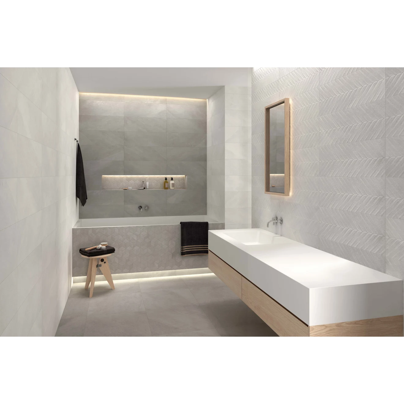 Stone Chevrons Textured Ceramic Wall Tile 16" x 47"