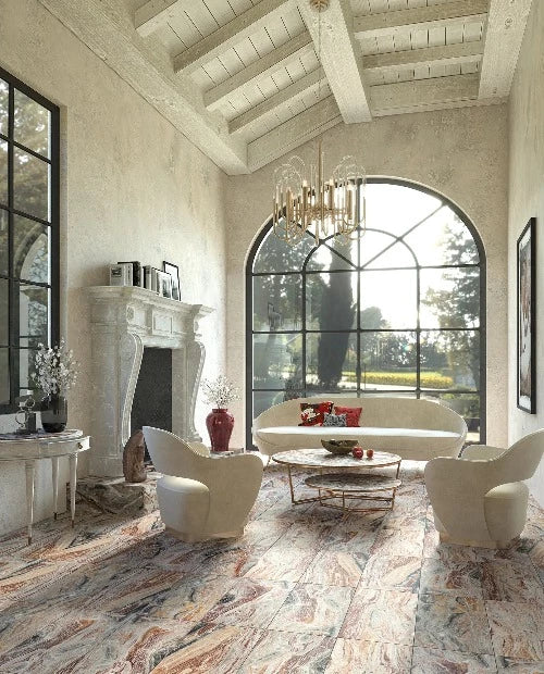 Artistic Tile Arabescato Orobico Rosso Marble Field Tile 16" X 24"