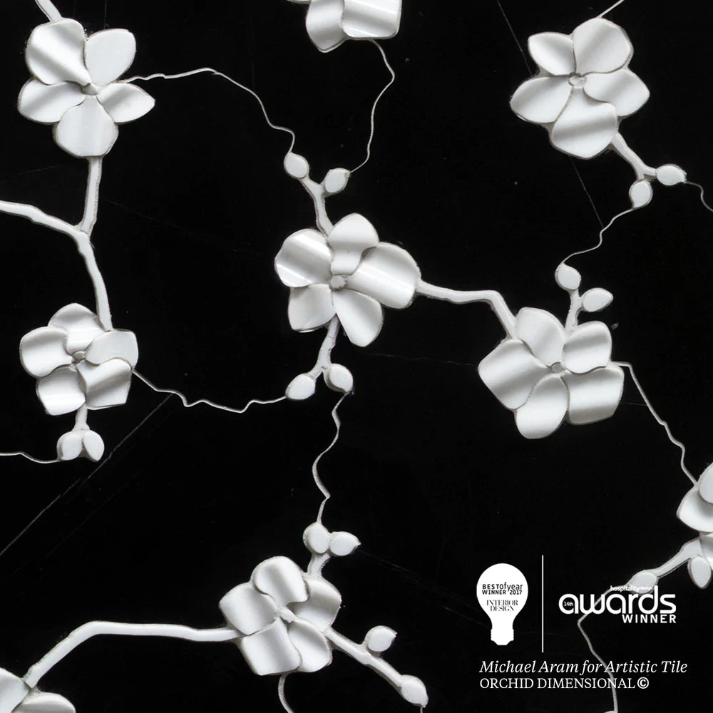 Artistic Tile Orchid Dimensional Bianco Carrara Marble WJ Mosaic