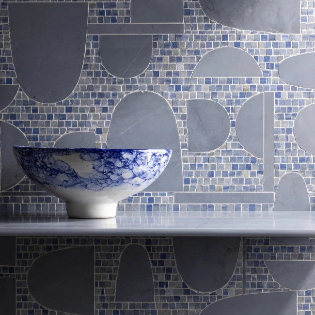 Artistic Tile Decadence By Donghia Blue Waterjet Mosaic Honed Stone