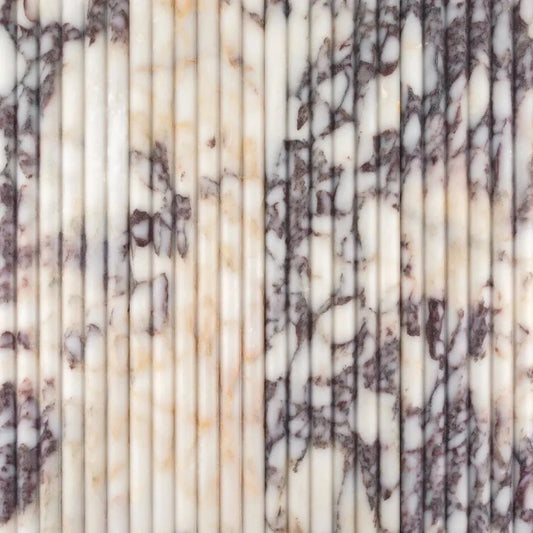Close-up of marble fluted tile with beige and brown tones