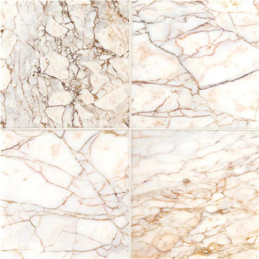 Four square marble tiles with gold and brown marble pattern