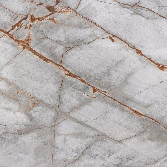 Honed Appenino River gray marble slab with soft rust-colored marble veining