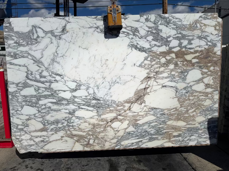 Marble slab with a gray and white pattern in los angeles slab yard