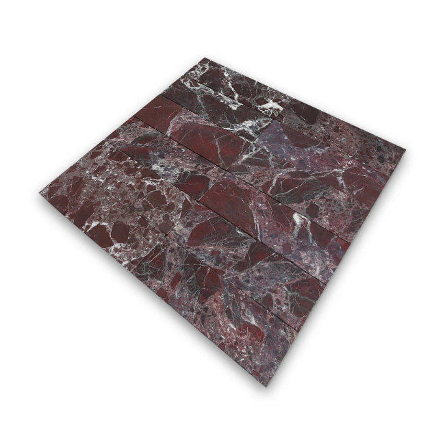 Pietra Collection in Aurora di Vino Tumbled Marble Tile 4" x 12"