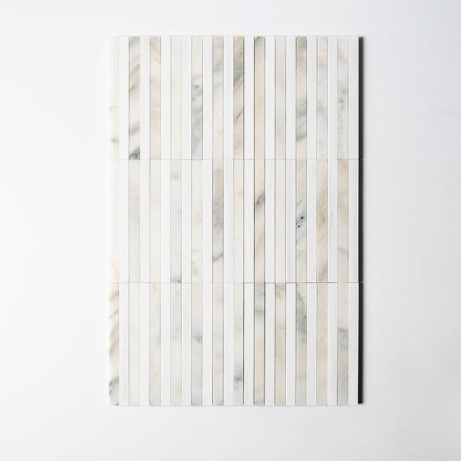 Strata Striped Marble Mosaic in Bianco Nieve 12" x 12"