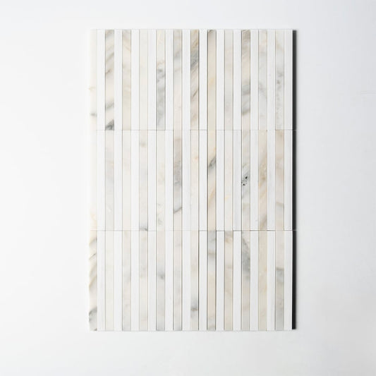 Strata Striped Marble Mosaic in Bianco Nieve 12" x 12"