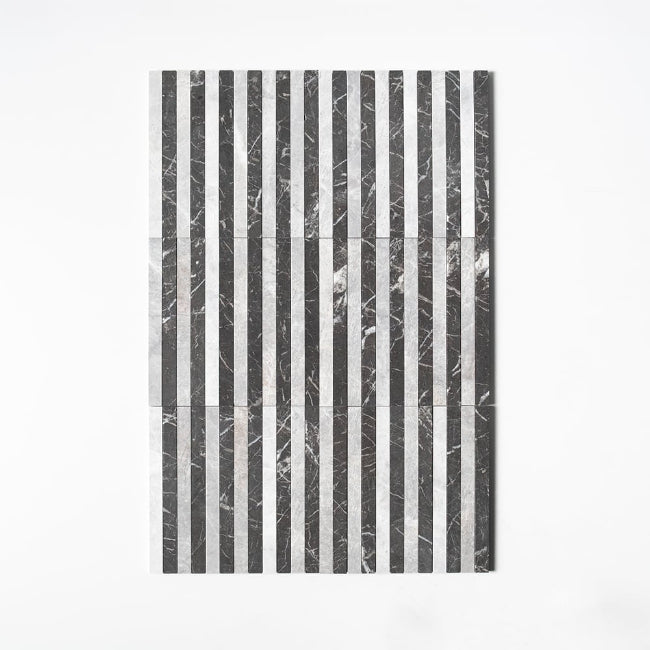 Strata Striped Marble Mosaic in Black & Gris 12" x 12"