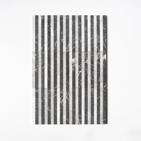 Strata Striped Marble Mosaic in Black & Gris 12" x 12"