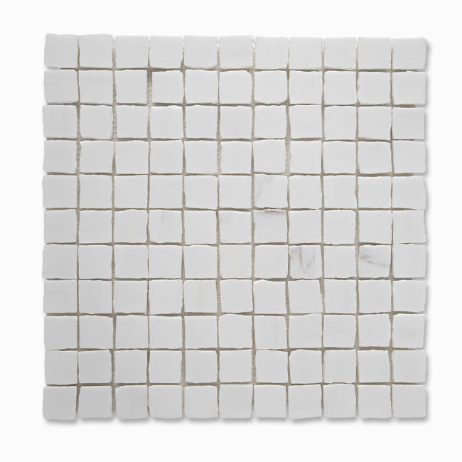 Piazza Polished Marble Mosaic in Blanco Nieve 1" x 1"