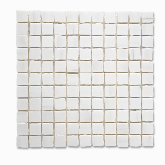 Piazza Honed Marble Mosaic in Blanco Nieve 1" x 1"