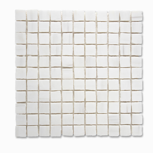 Piazza Honed Marble Mosaic in Blanco Nieve 1" x 1"