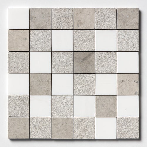 Blanco Nieve Marble & Serene Limestone Texture Mosaic Tile 2" x 2"
