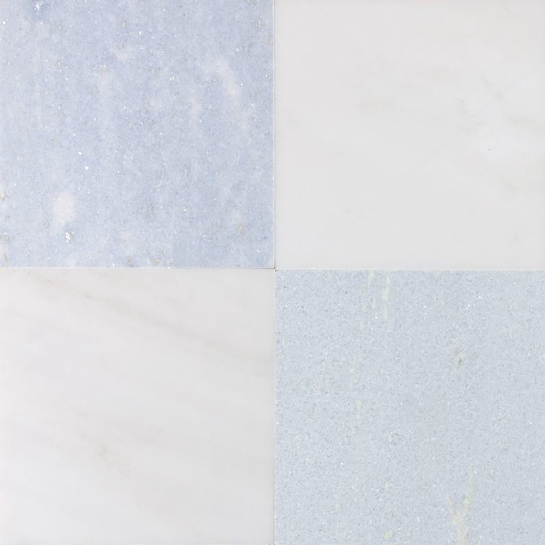 Checkerboard Blue Pearl & Asian Statuary Polished Marble Tile