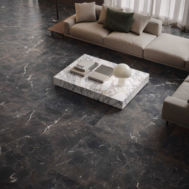 Calacatta Remora Porcelain Tile in Breccia Imperiale 24" x 48"