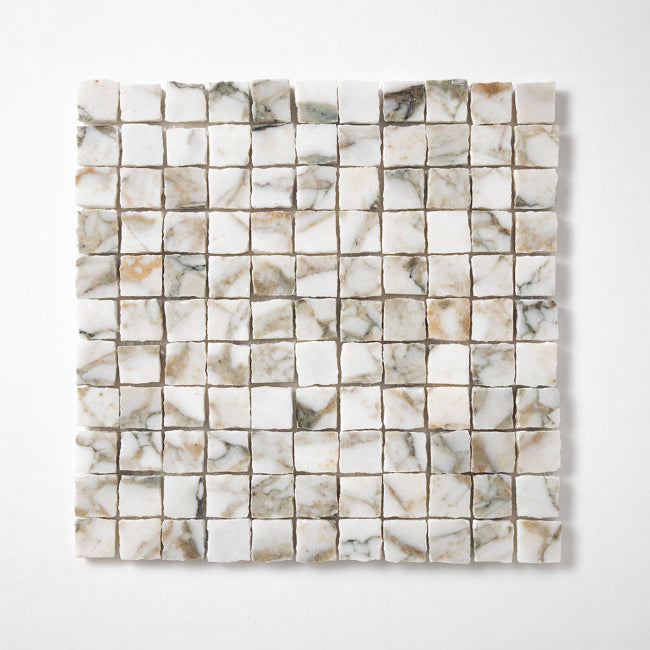 Piazza Polished Marble Mosaic in Calacatta Green 1" x 1"