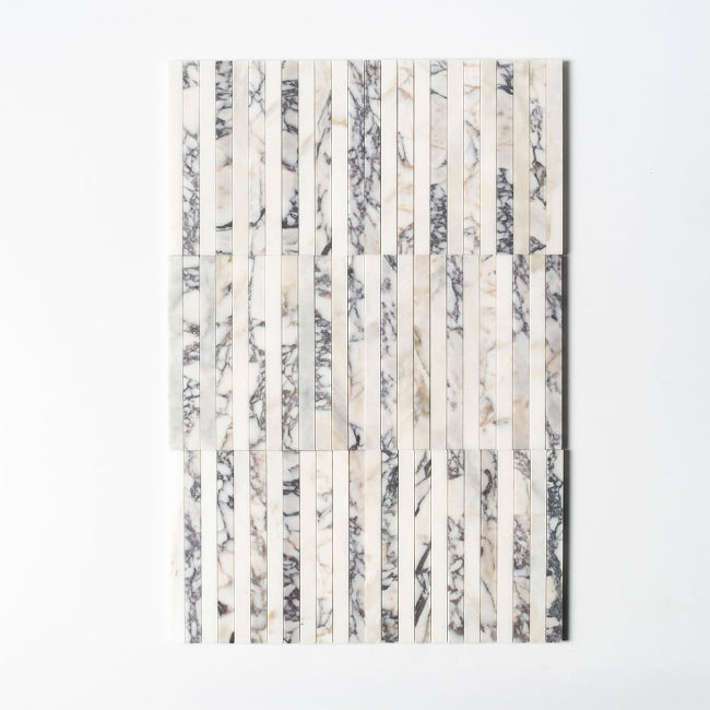 Strata Striped Marble Mosaic in Calacatta Picasso 12" x 12"