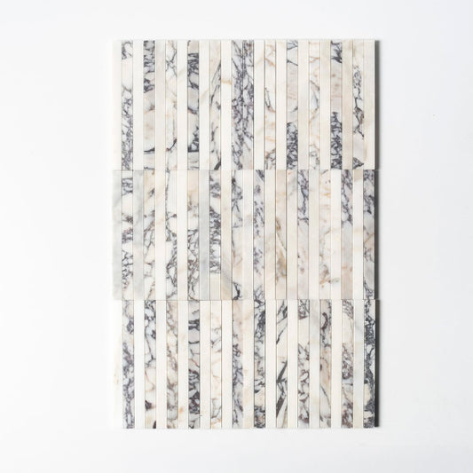 Strata Striped Marble Mosaic in Calacatta Picasso 12" x 12"