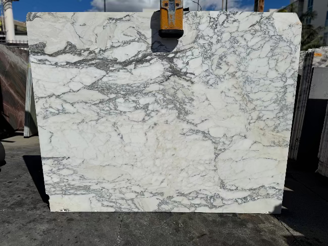 white marble with grey veining in los angeles slab yard