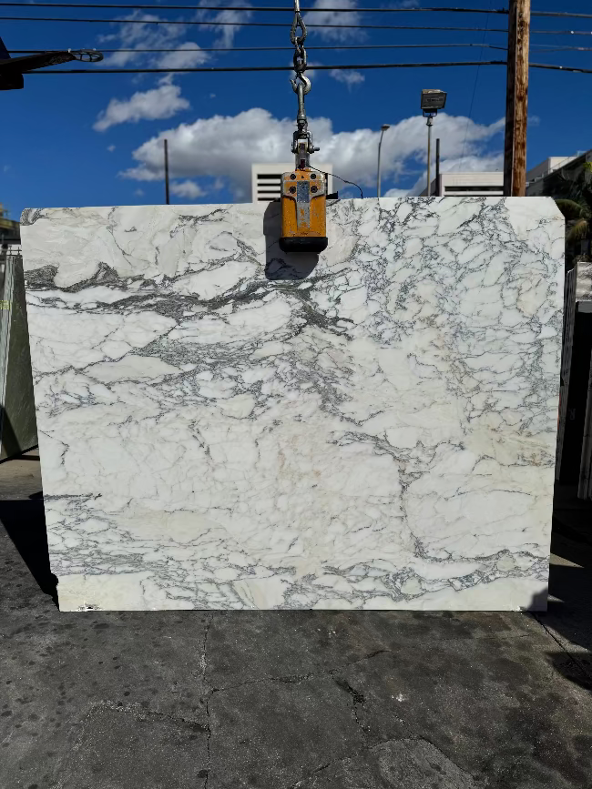 white marble with grey veining in los angeles slab yard