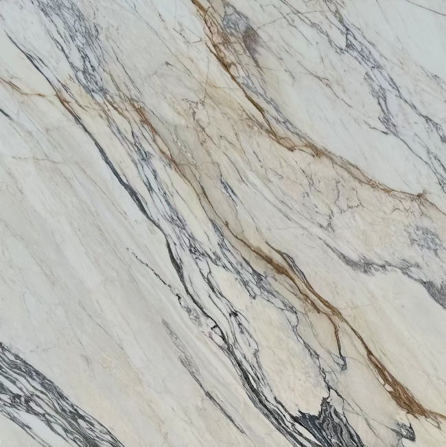 Close-up of white marble with gold and grey veining