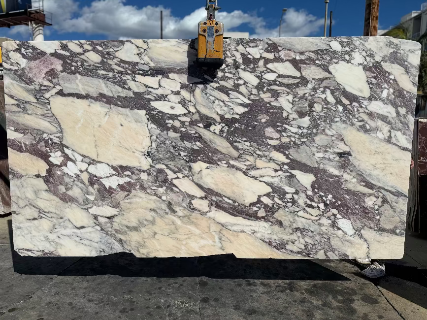 Marble with burgundy veining in los angeles slab yard