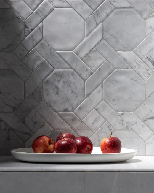 Artistic Tile Cane Bianco Carrara Marble Mosaic Satinato Stone
