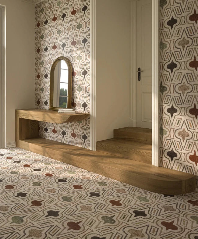Artistic Tile Casino Royale By Donghia Bianco Antico Waterjet Mosaic Honed Stone