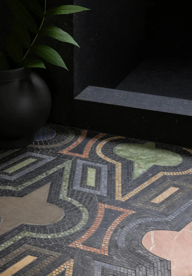 Artistic Tile Casino Royale By Donghia Belgian Bluestone Waterjet Mosaic Honed Stone